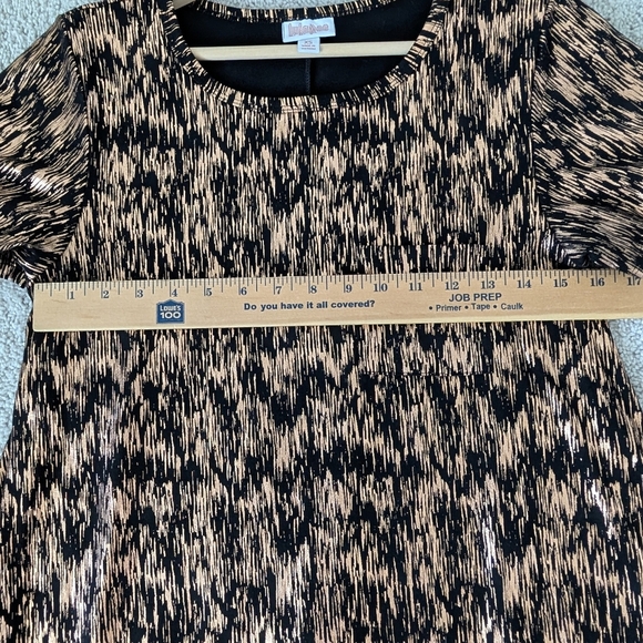 LuLaRoe XS Carly High-Lo Swing Dress -Black w/Rose Gold Foil Scribble Overlay - Picture 6 of 7